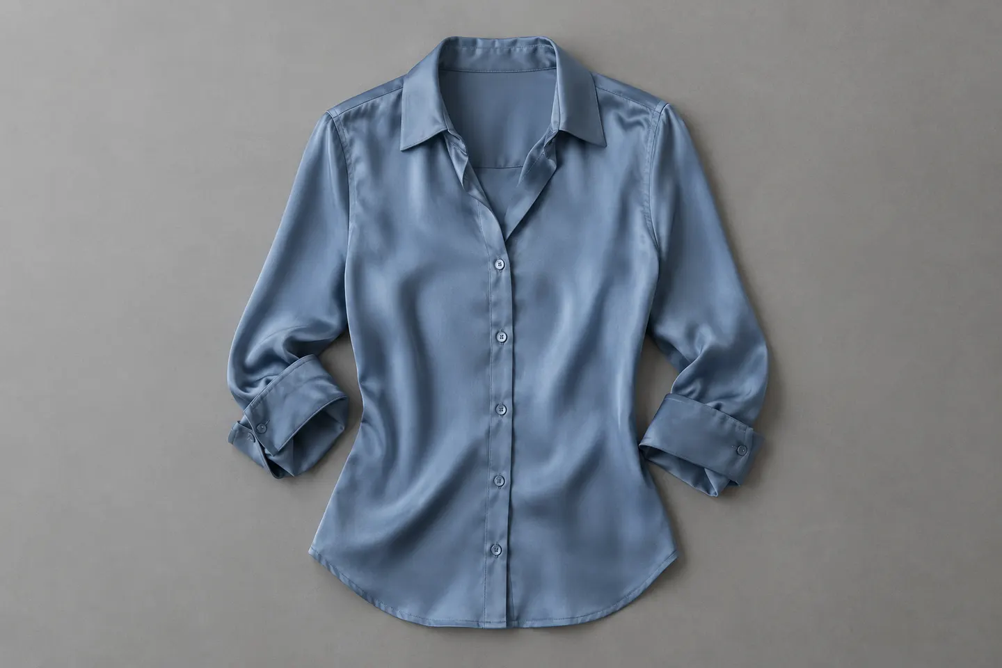 Seidenbluse in Blaugrau neben heller Hemdbluse